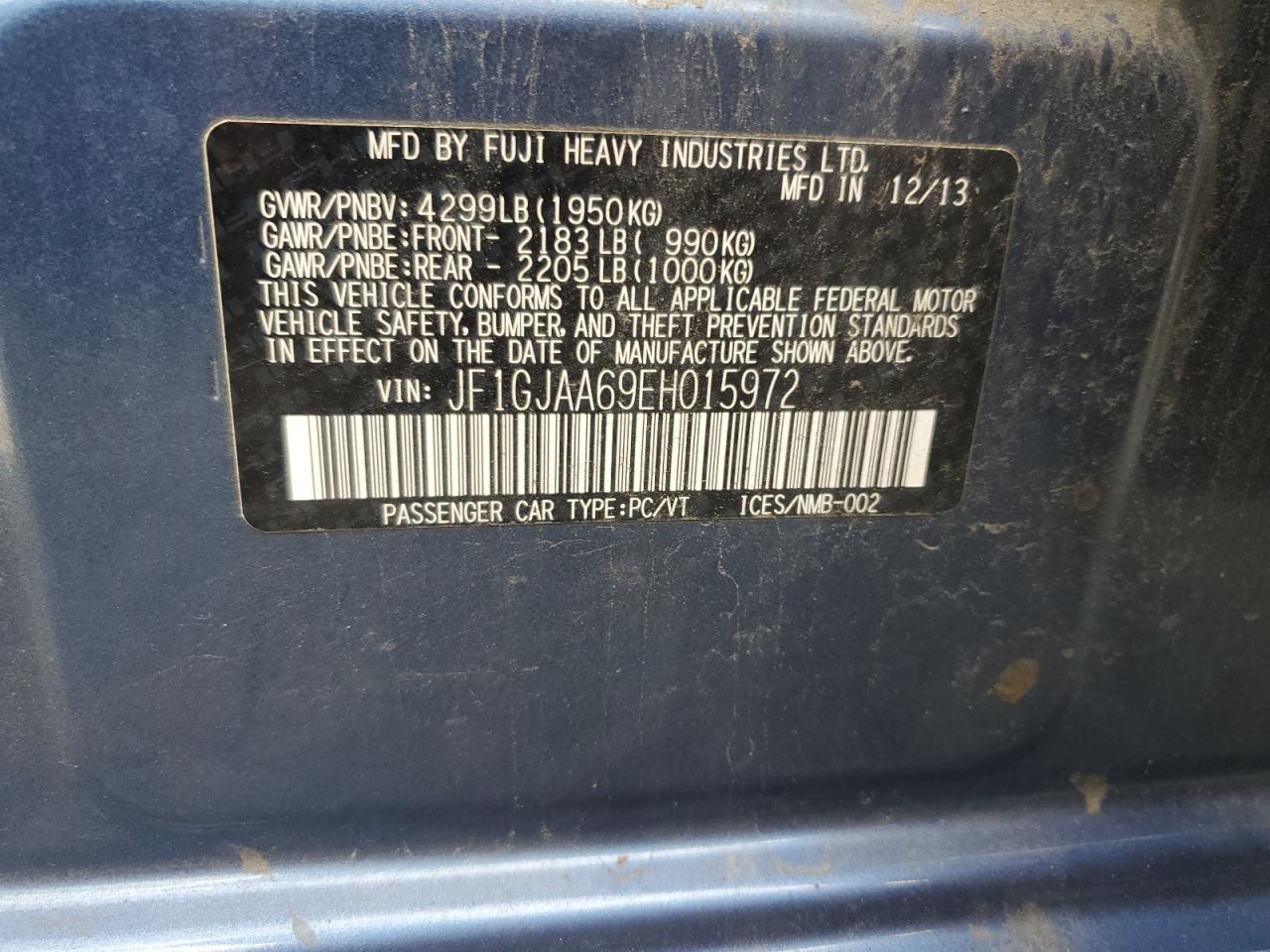 2014 Subaru Impreza VIN: JF1GJAA69EH015972 Lot: 80403955