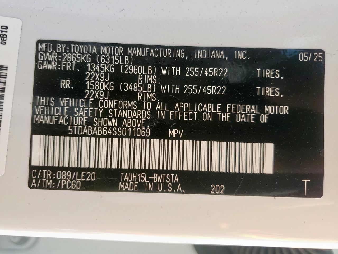 2025 Lexus Tx 500H F Sport Premium VIN: 5TDABAB64SS011069 Lot: 84628275