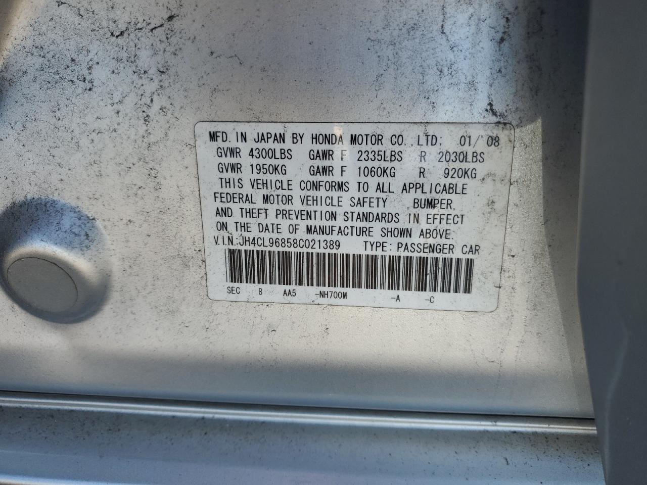 2008 Acura Tsx VIN: JH4CL96858C021389 Lot: 81548735