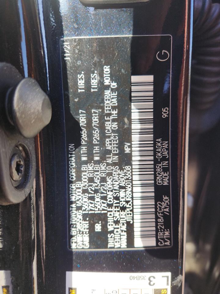 2022 Toyota 4Runner Sr5/Sr5 Premium VIN: JTEPU5JR8N6013608 Lot: 80273665