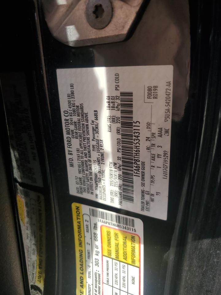 2017 Ford Mustang VIN: 1FA6P8TH6H5343115 Lot: 81232675
