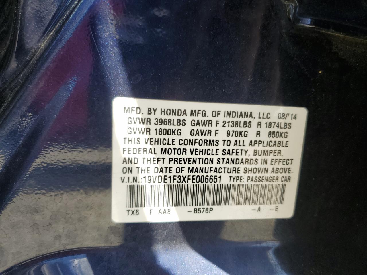 2015 Acura Ilx 20 VIN: 19VDE1F3XFE006651 Lot: 80452715