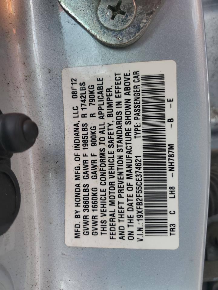 2012 Honda Civic Lx VIN: 19XFB2F55CE374621 Lot: 81803865