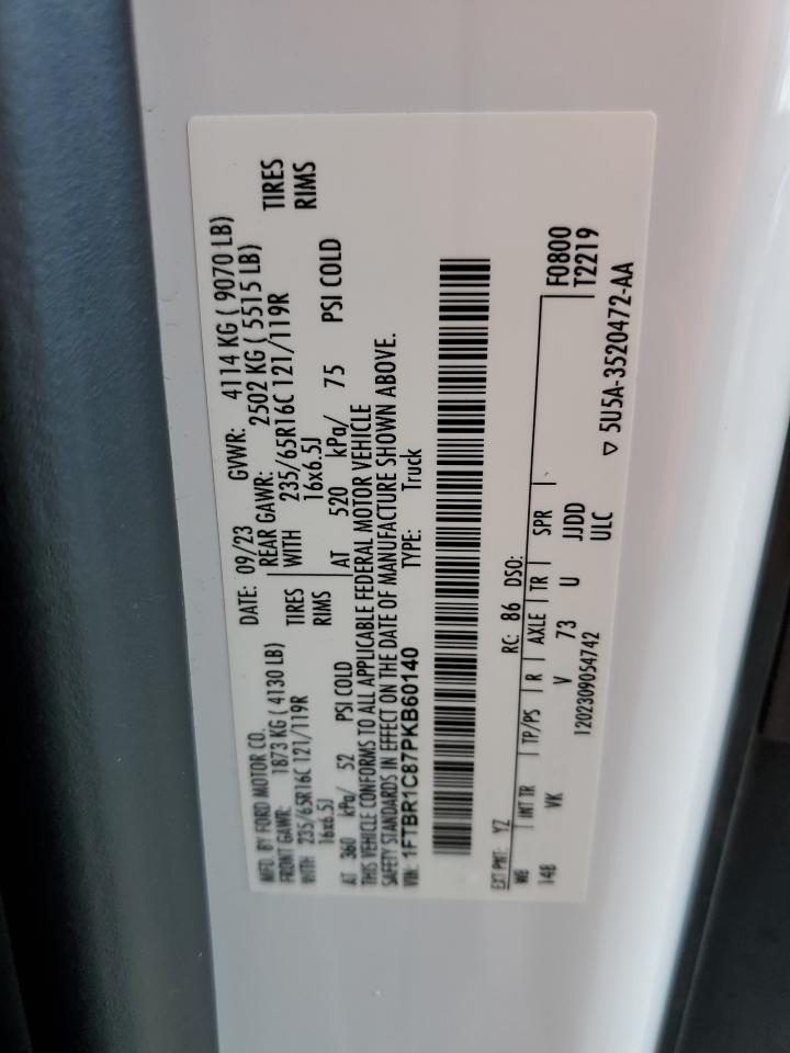 2023 Ford Transit T-250 VIN: 1FTBR1C87PKB60140 Lot: 82064965