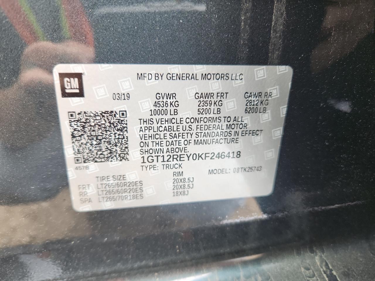 2019 GMC Sierra K2500 Slt VIN: 1GT12REY0KF246418 Lot: 81471745