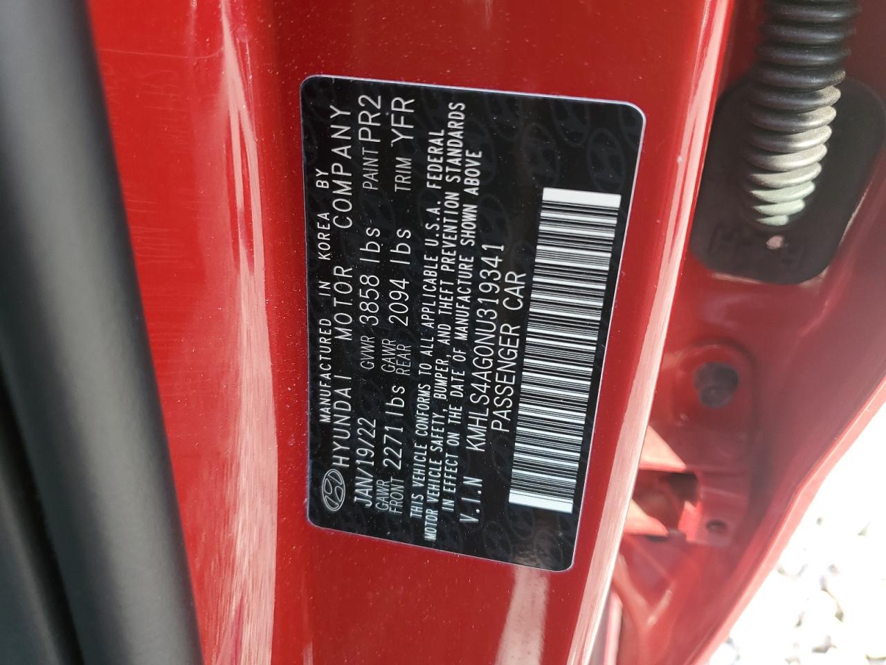 2022 Hyundai Elantra Sel VIN: KMHLS4AG0NU319341 Lot: 71403525