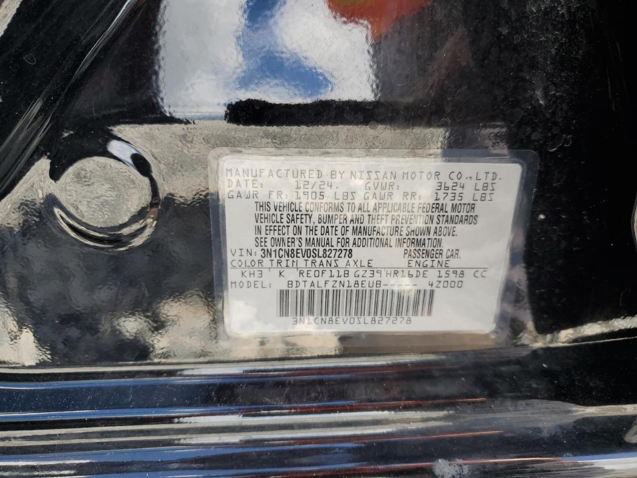 2025 Nissan Versa Sv VIN: 3N1CN8EV0SL827278 Lot: 84034585
