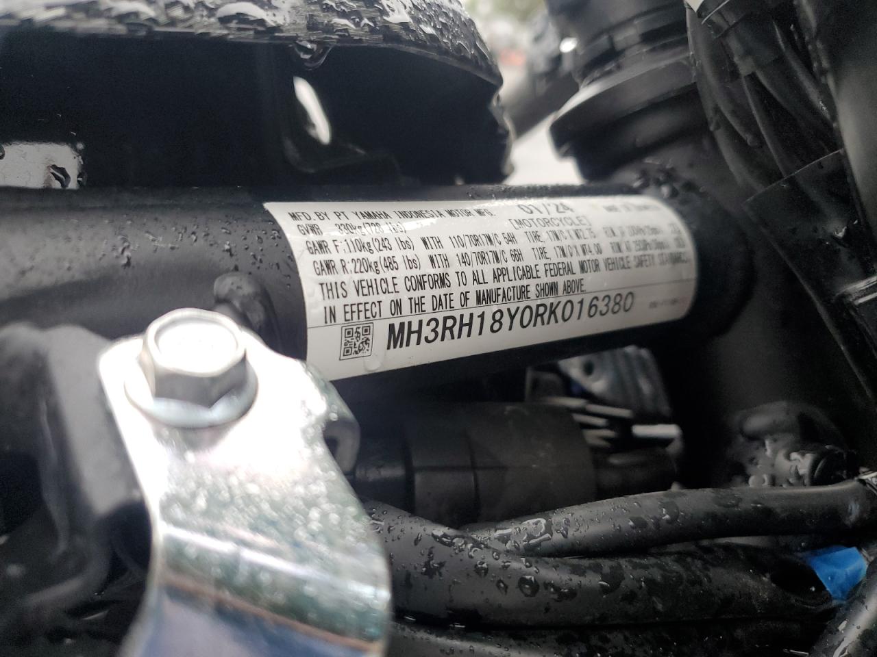 2024 Yamaha Yzfr3 A VIN: MH3RH18Y0RK016380 Lot: 80204455