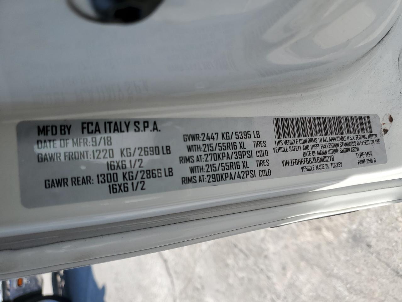 2019 Ram Promaster City Slt VIN: ZFBHRFBB3K6M01278 Lot: 84758945