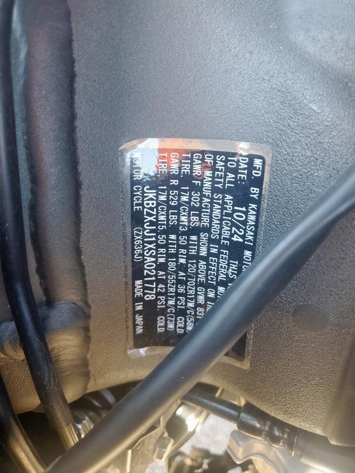 2025 Kawasaki Zx636 K VIN: JKBZXJJ1XSA021778 Lot: 80829325