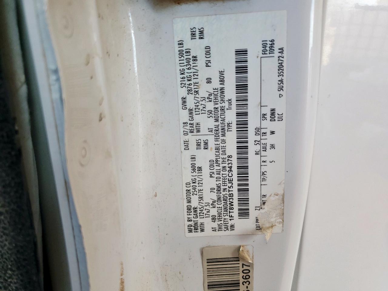 2018 Ford F350 Super Duty VIN: 1FT8W3BT5JEC94378 Lot: 81435045