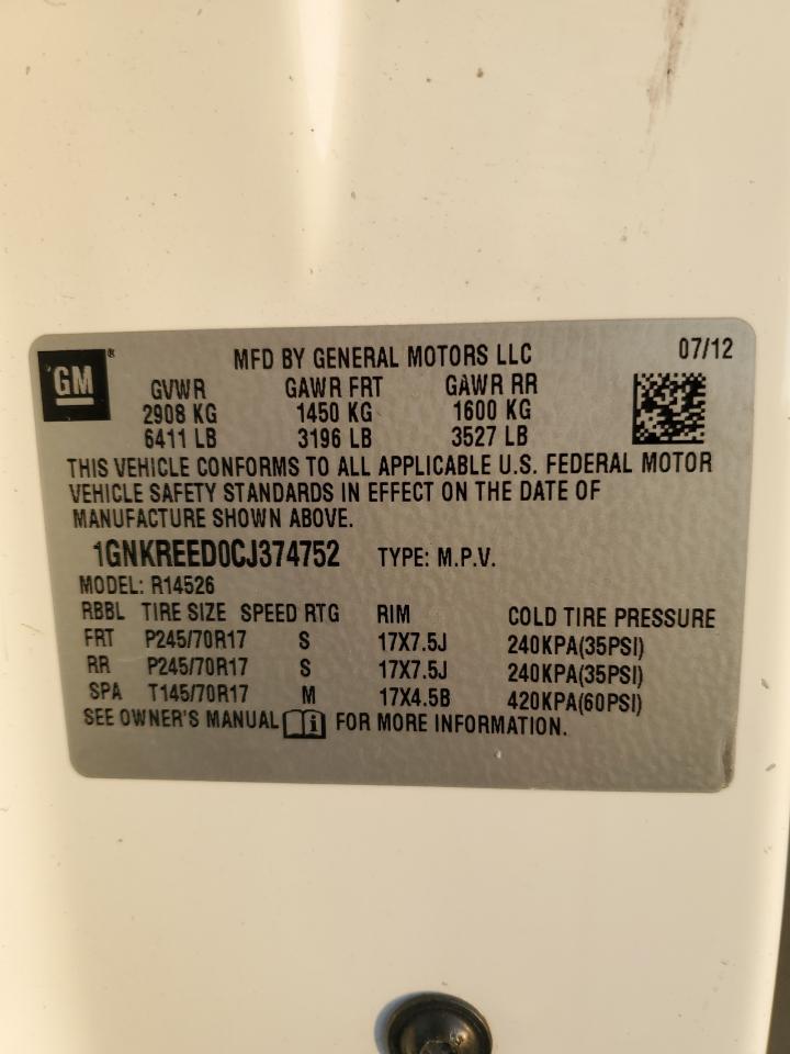 2012 Chevrolet Traverse Ls VIN: 1GNKREED0CJ374752 Lot: 80675585