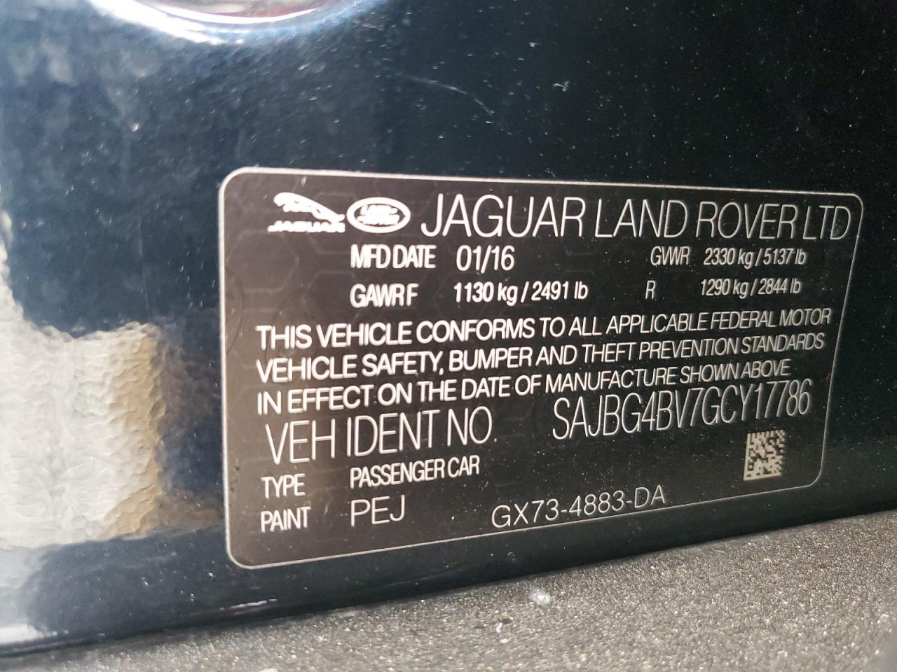 2016 Jaguar Xf S VIN: SAJBG4BV7GCY17786 Lot: 84053045