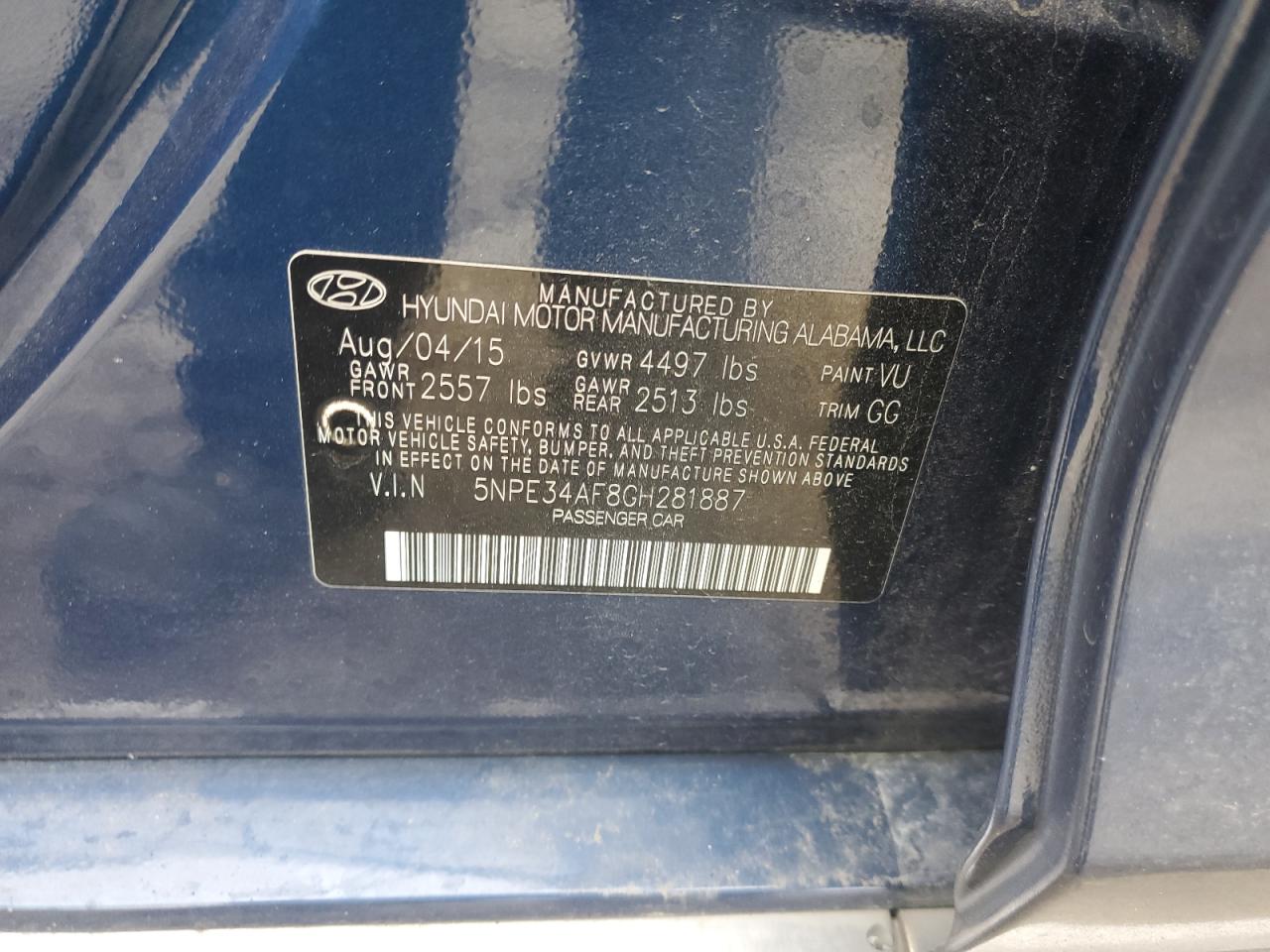 2016 Hyundai Sonata Sport VIN: 5NPE34AF8GH281887 Lot: 72089785