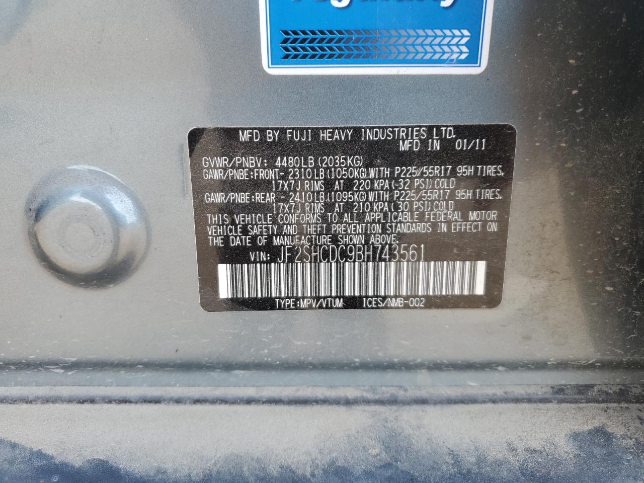 2011 Subaru Forester 2.5X Premium VIN: JF2SHCDC9BH743561 Lot: 80337445