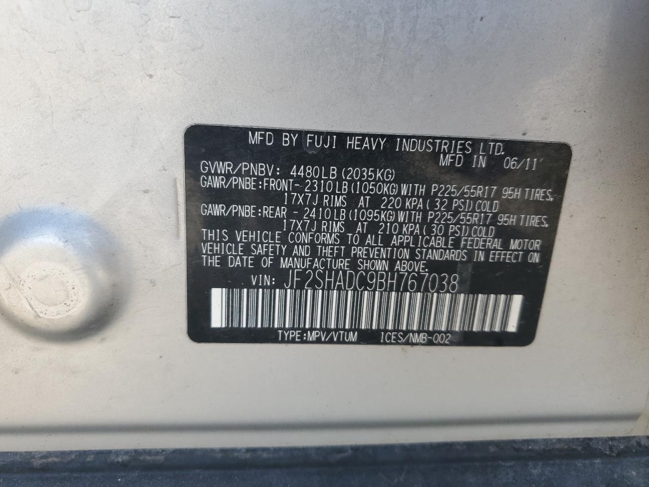 2011 Subaru Forester 2.5X Premium VIN: JF2SHADC9BH767038 Lot: 81282635