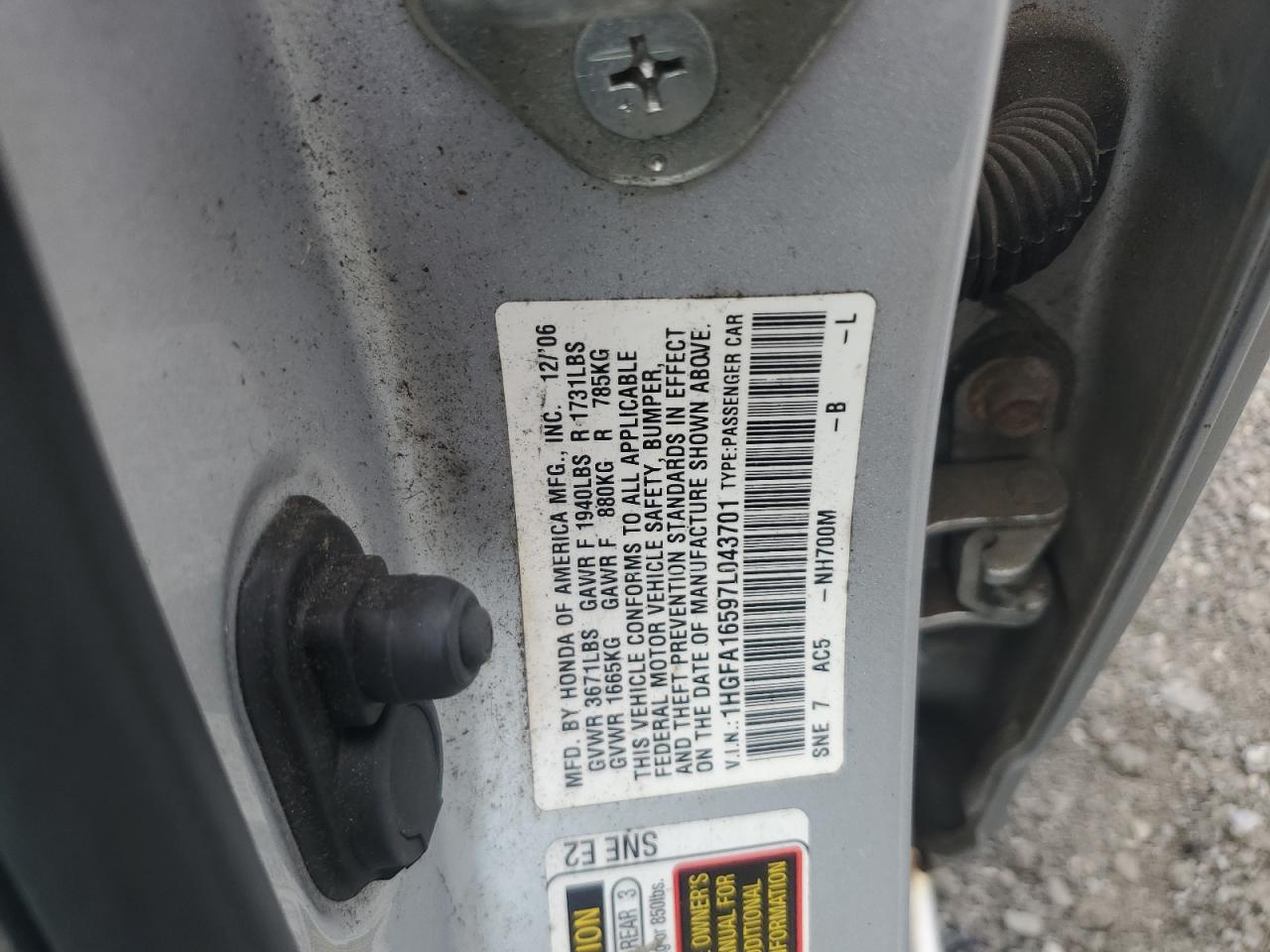 2007 Honda Civic Lx VIN: 1HGFA16597L043701 Lot: 81075755