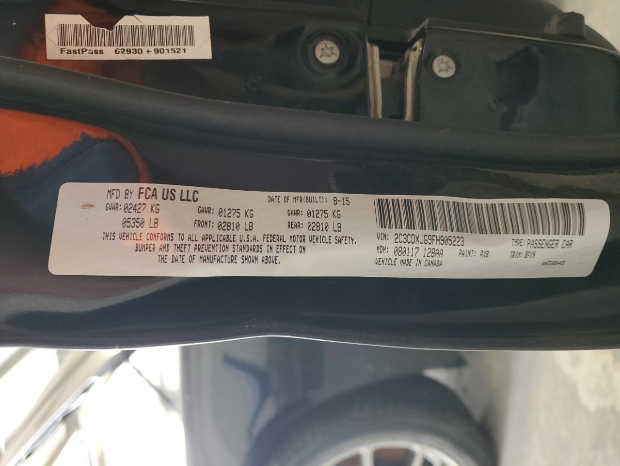 2015 Dodge Charger Sxt VIN: 2C3CDXJG9FH905223 Lot: 84011525