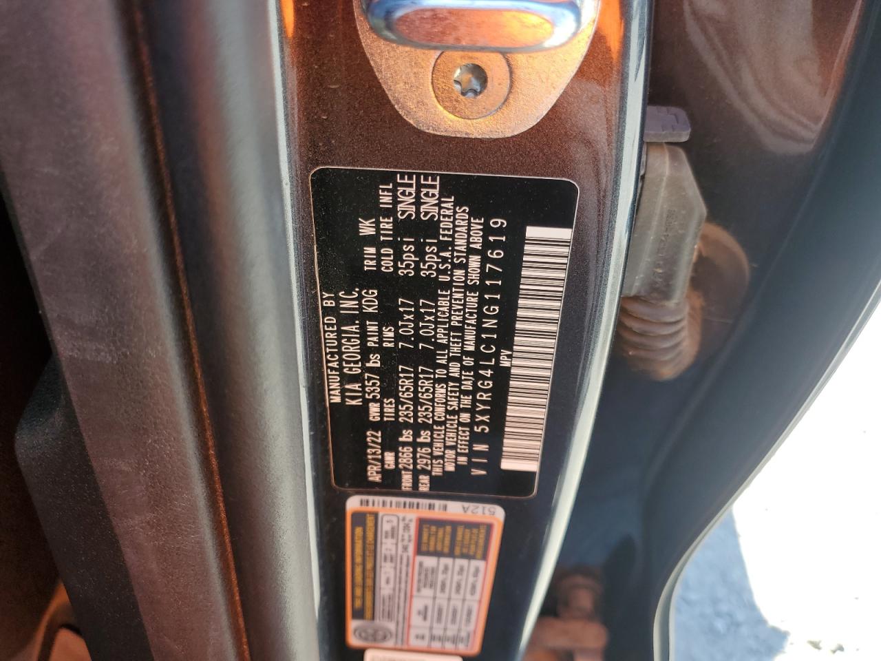 2022 Kia Sorento Lx VIN: 5XYRG4LC1NG117619 Lot: 81020055