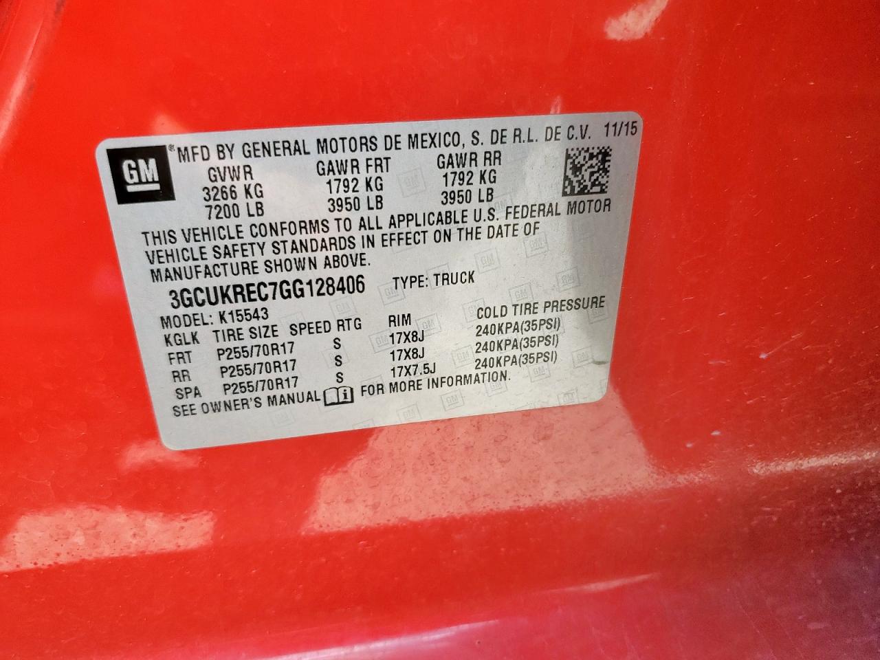 2016 Chevrolet Silverado K1500 Lt VIN: 3GCUKREC7GG128406 Lot: 80217875