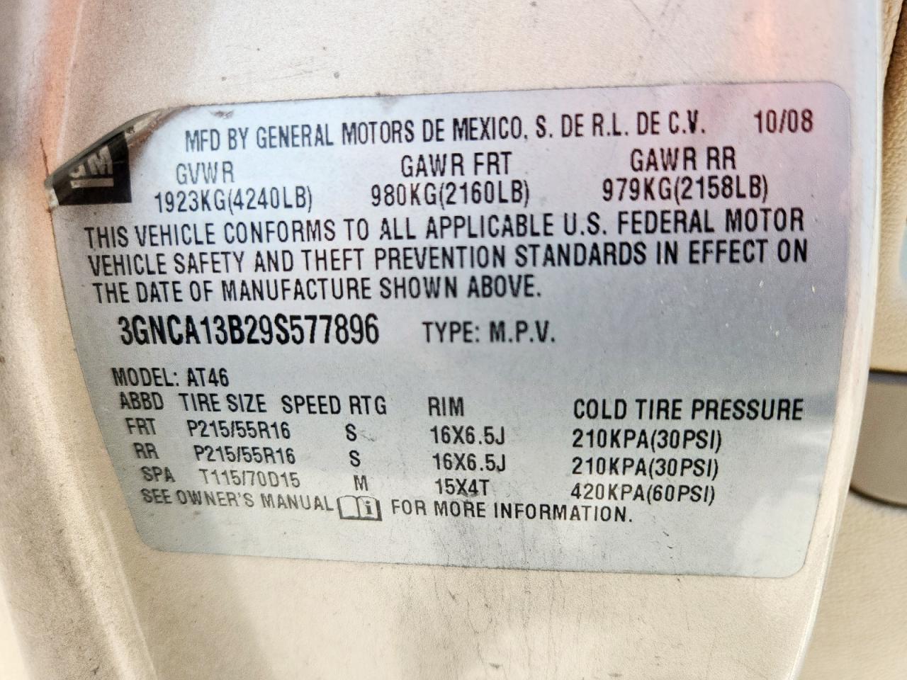 2009 Chevrolet Hhr Ls VIN: 3GNCA13B29S577896 Lot: 81667405