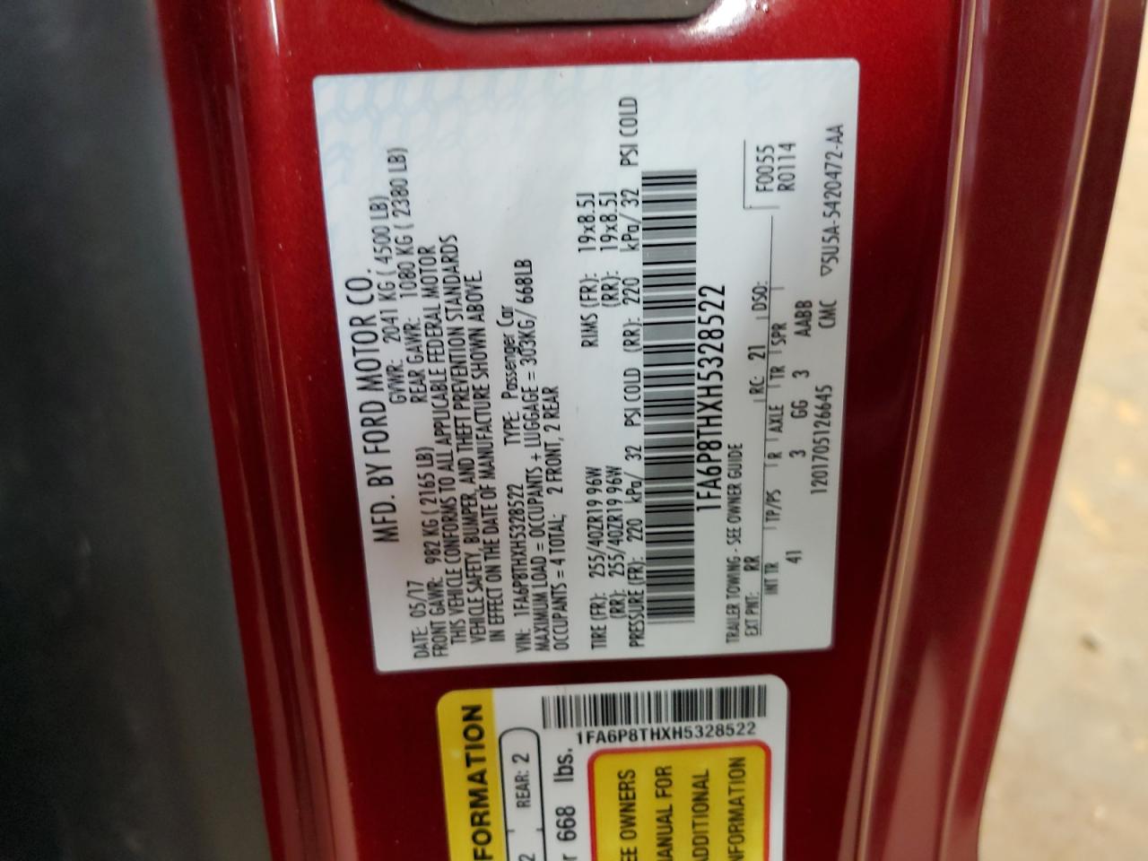 2017 Ford Mustang VIN: 1FA6P8THXH5328522 Lot: 81677625