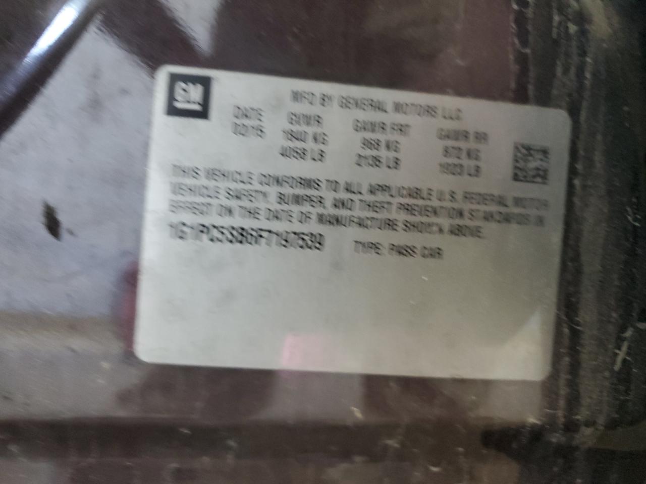 2015 Chevrolet Cruze Lt VIN: 1G1PC5SB6F7197539 Lot: 80956535