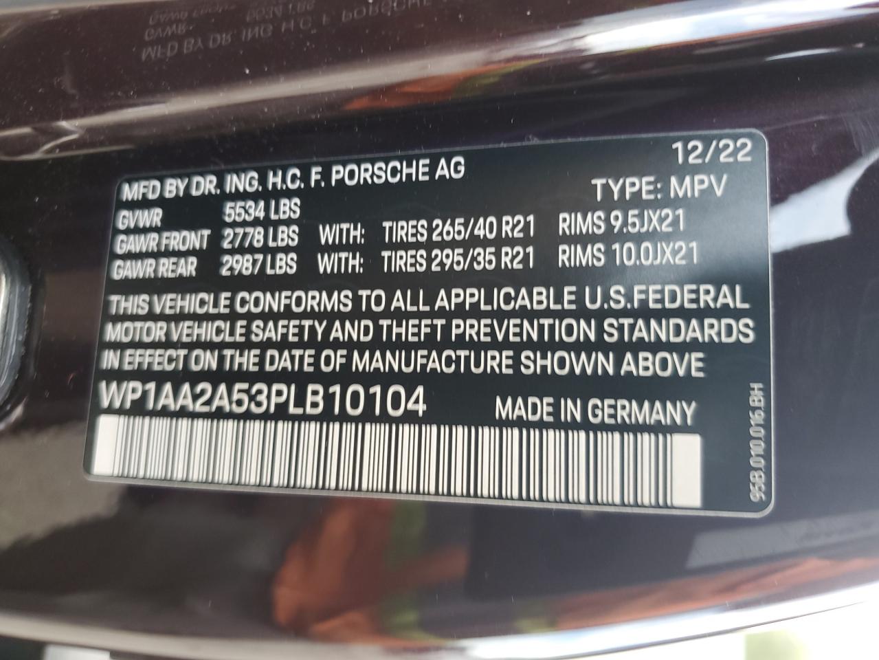 2023 Porsche Macan Base VIN: WP1AA2A53PLB10104 Lot: 81661115