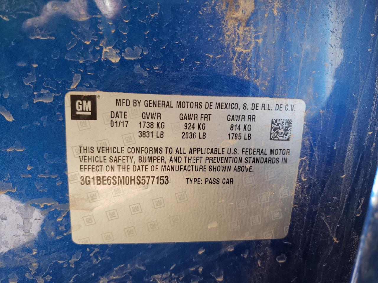 2017 Chevrolet Cruze Lt VIN: 3G1BE6SM0HS577153 Lot: 81628185