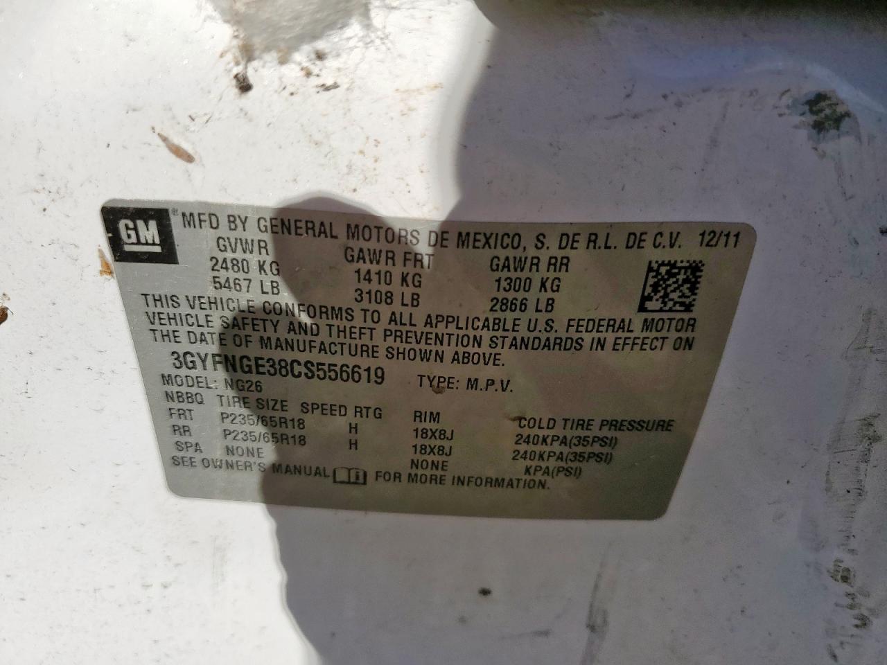 2012 Cadillac Srx VIN: 3GYFNGE38CS556619 Lot: 81455225