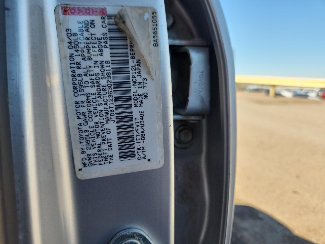 2003 Toyota Echo VIN: JTDBT123630298118 Lot: 84001495