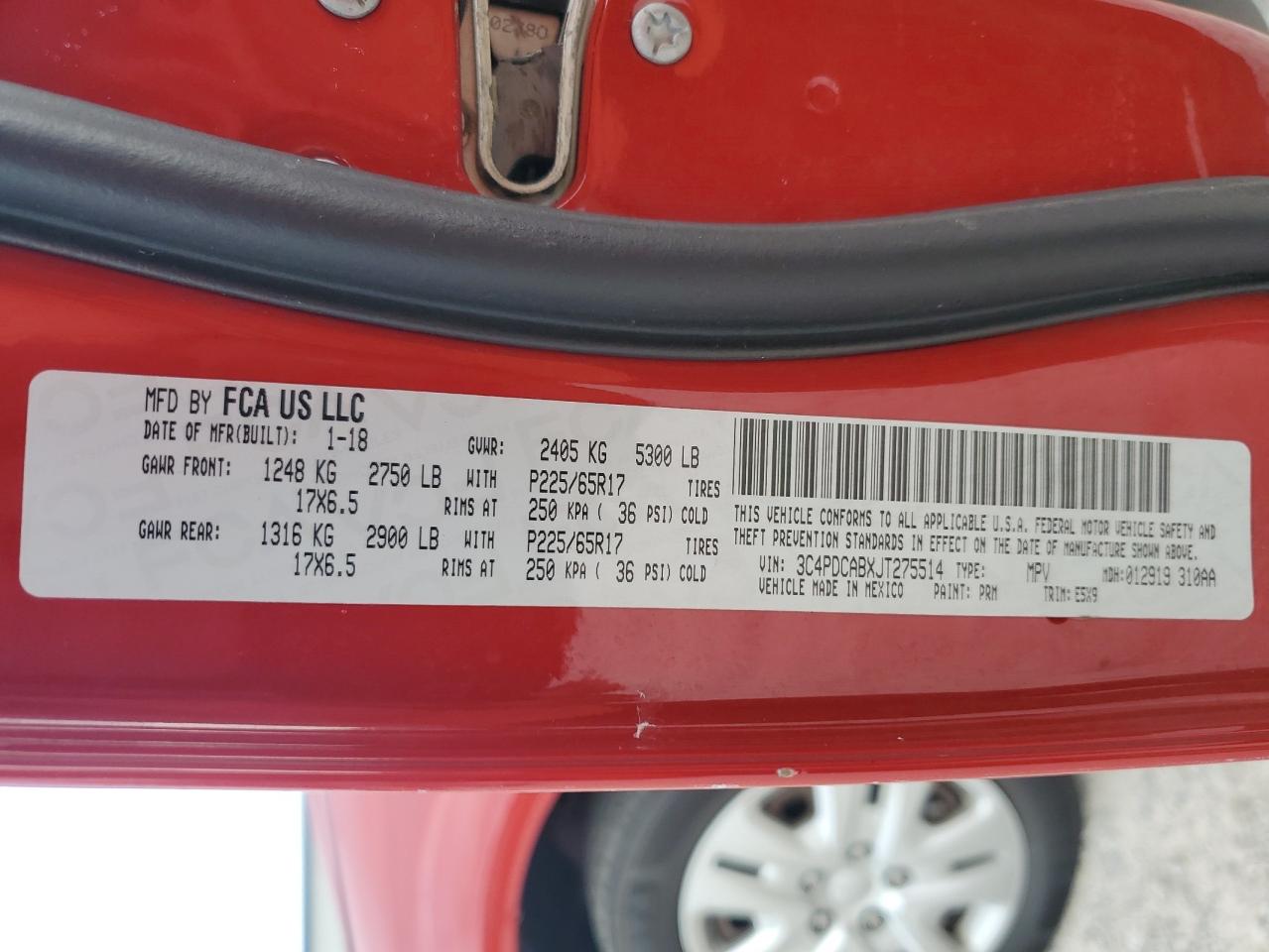 2018 Dodge Journey Se VIN: 3C4PDCABXJT275514 Lot: 81723445