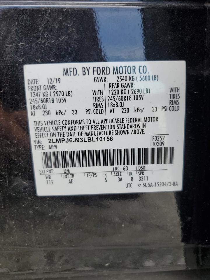 2020 Lincoln Nautilus VIN: 2LMPJ6J93LBL10156 Lot: 71884355