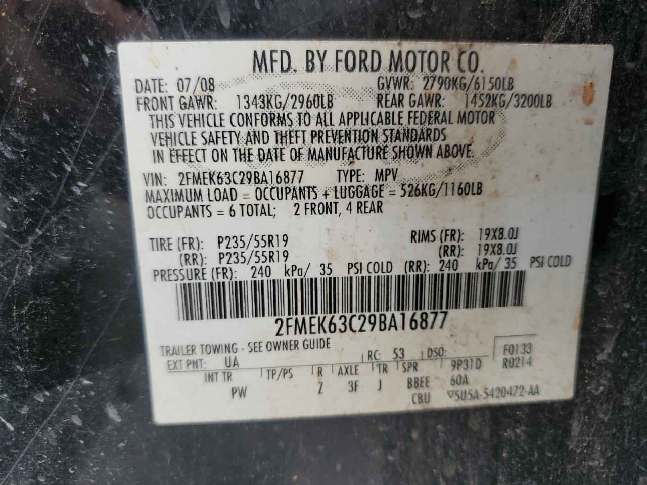 2009 Ford Flex Limited VIN: 2FMEK63C29BA16877 Lot: 81299305
