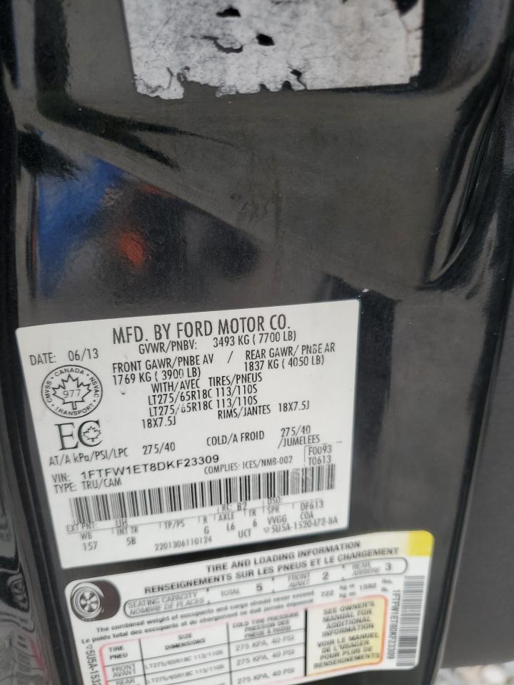 2013 Ford F150 Supercrew VIN: 1FTFW1ET8DKF23309 Lot: 71479245