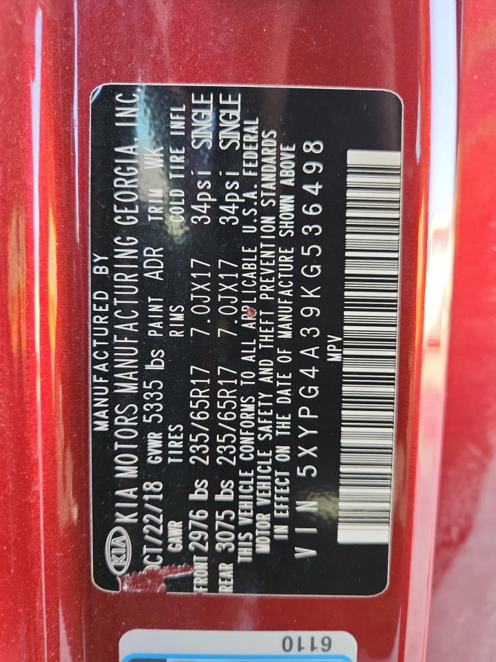 2019 Kia Sorento L VIN: 5XYPG4A39KG536498 Lot: 80530985