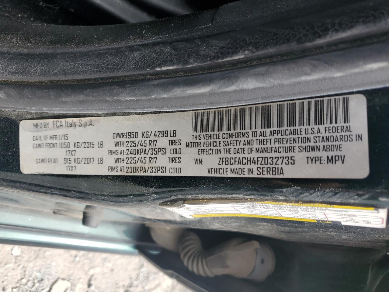 2015 Fiat 500L Lounge VIN: ZFBCFACH4FZ032735 Lot: 71495705