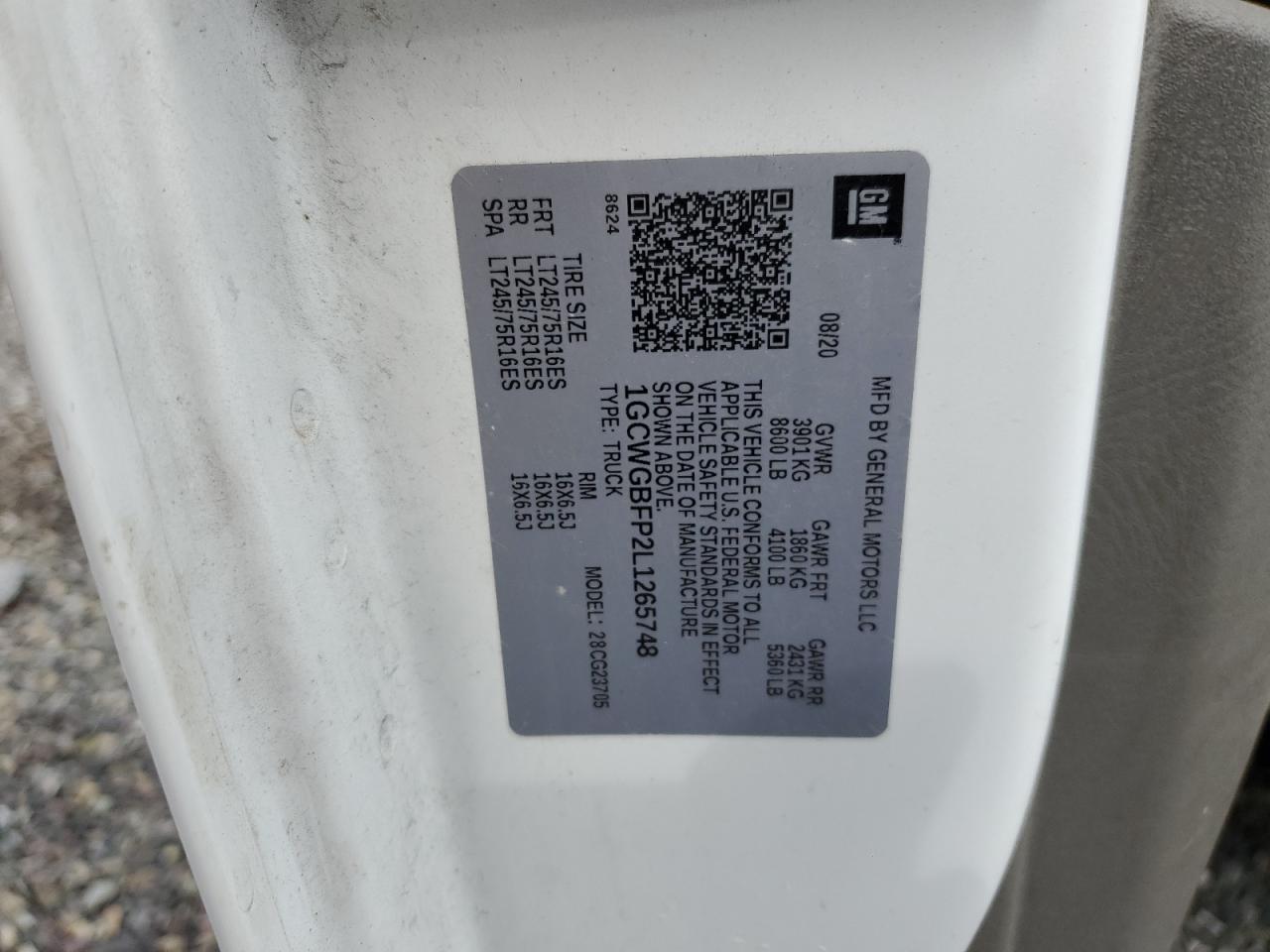 2020 Chevrolet Express G2500 VIN: 1GCWGBFP2L1265748 Lot: 83969405