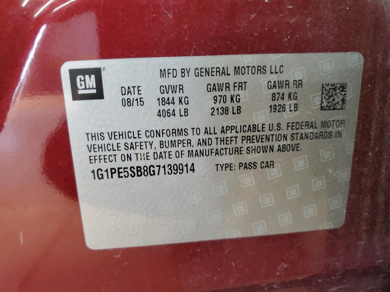 2016 Chevrolet Cruze Limited Lt VIN: 1G1PE5SB8G7139914 Lot: 84719175