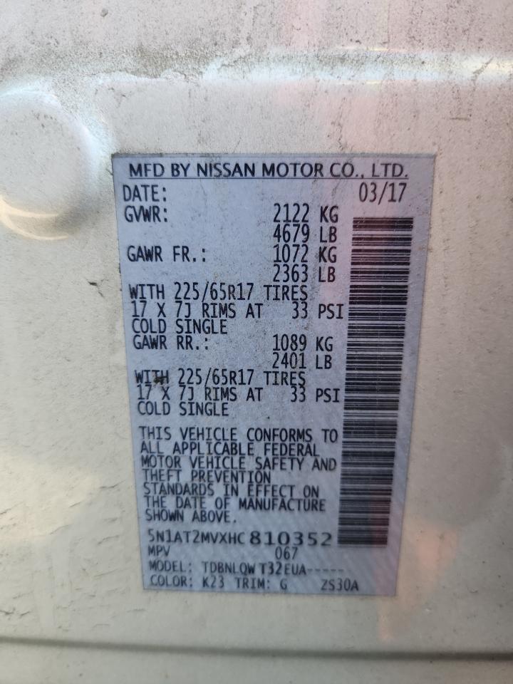 2017 Nissan Rogue Sv VIN: 5N1AT2MVXHC810352 Lot: 80309975