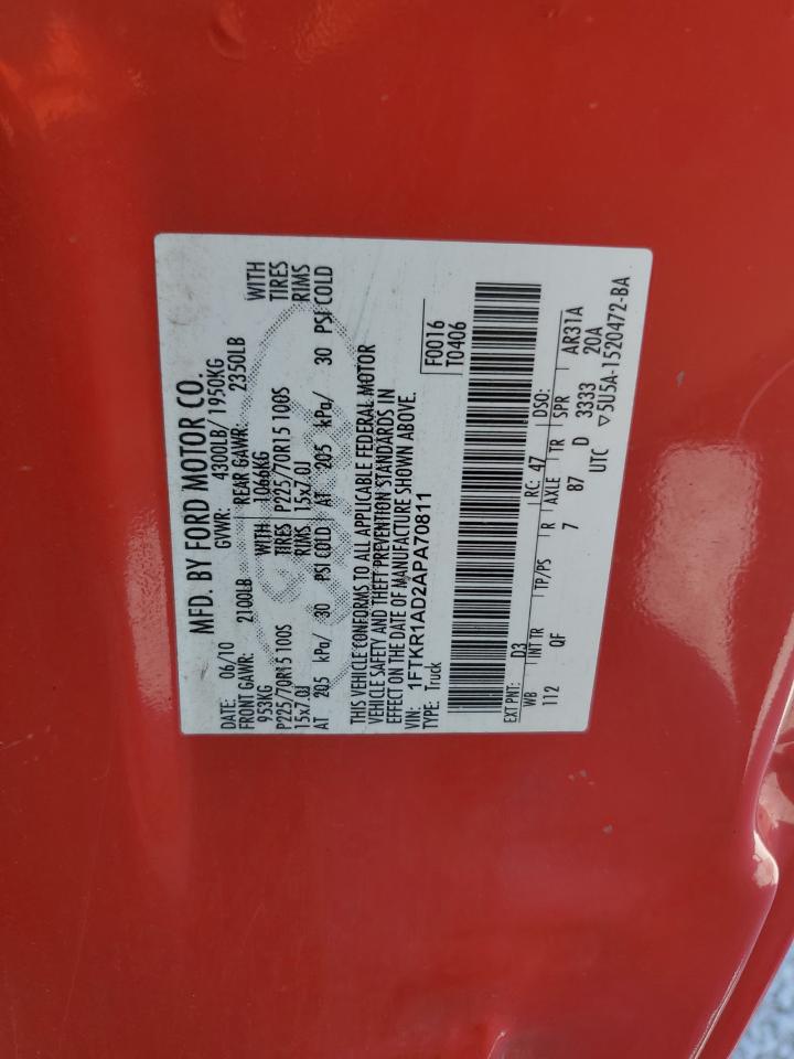 2010 Ford Ranger VIN: 1FTKR1AD2APA70811 Lot: 83842265