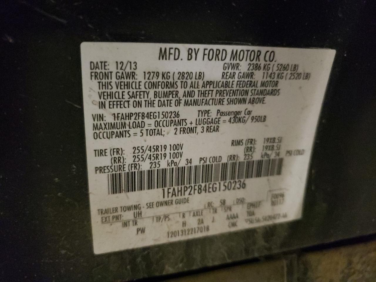 2014 Ford Taurus Limited VIN: 1FAHP2F84EG150236 Lot: 81761235