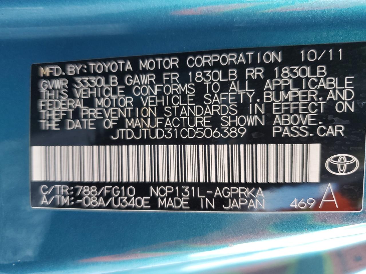 2012 Toyota Yaris VIN: JTDJTUD31CD506389 Lot: 81278055