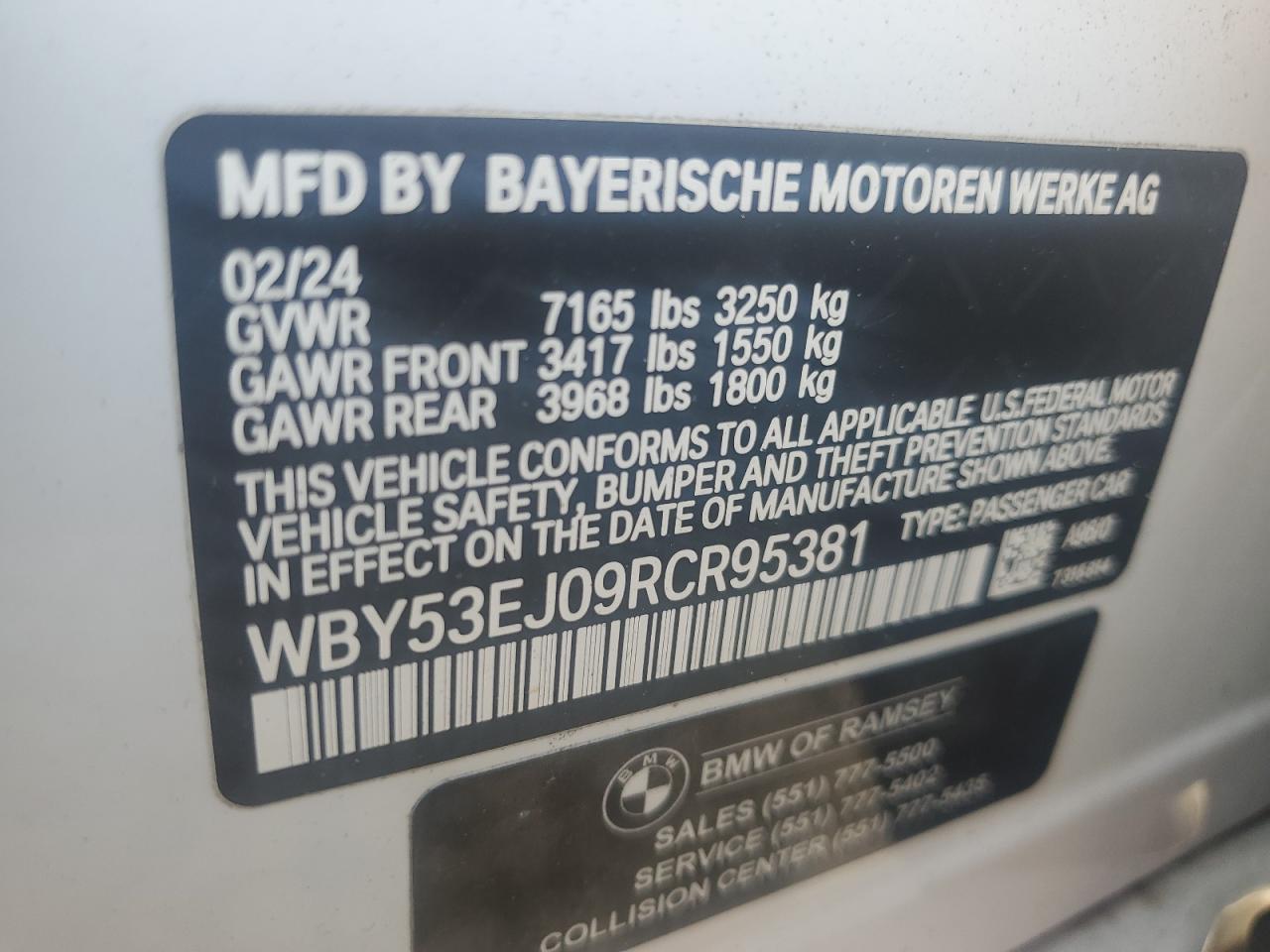 2024 BMW I7 xDrive60 VIN: WBY53EJ09RCR95381 Lot: 80575555