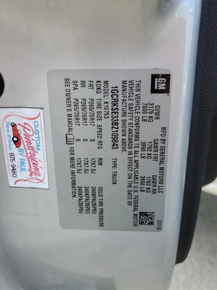 2011 Chevrolet Silverado K1500 Lt VIN: 1GCRKSE33BZ109843 Lot: 71820985