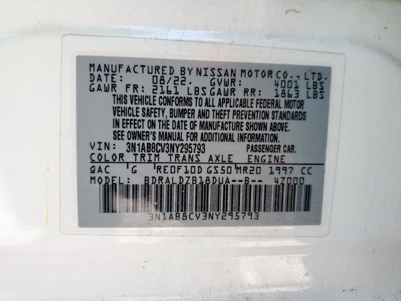 2022 Nissan Sentra Sv VIN: 3N1AB8CV3NY295793 Lot: 80201645