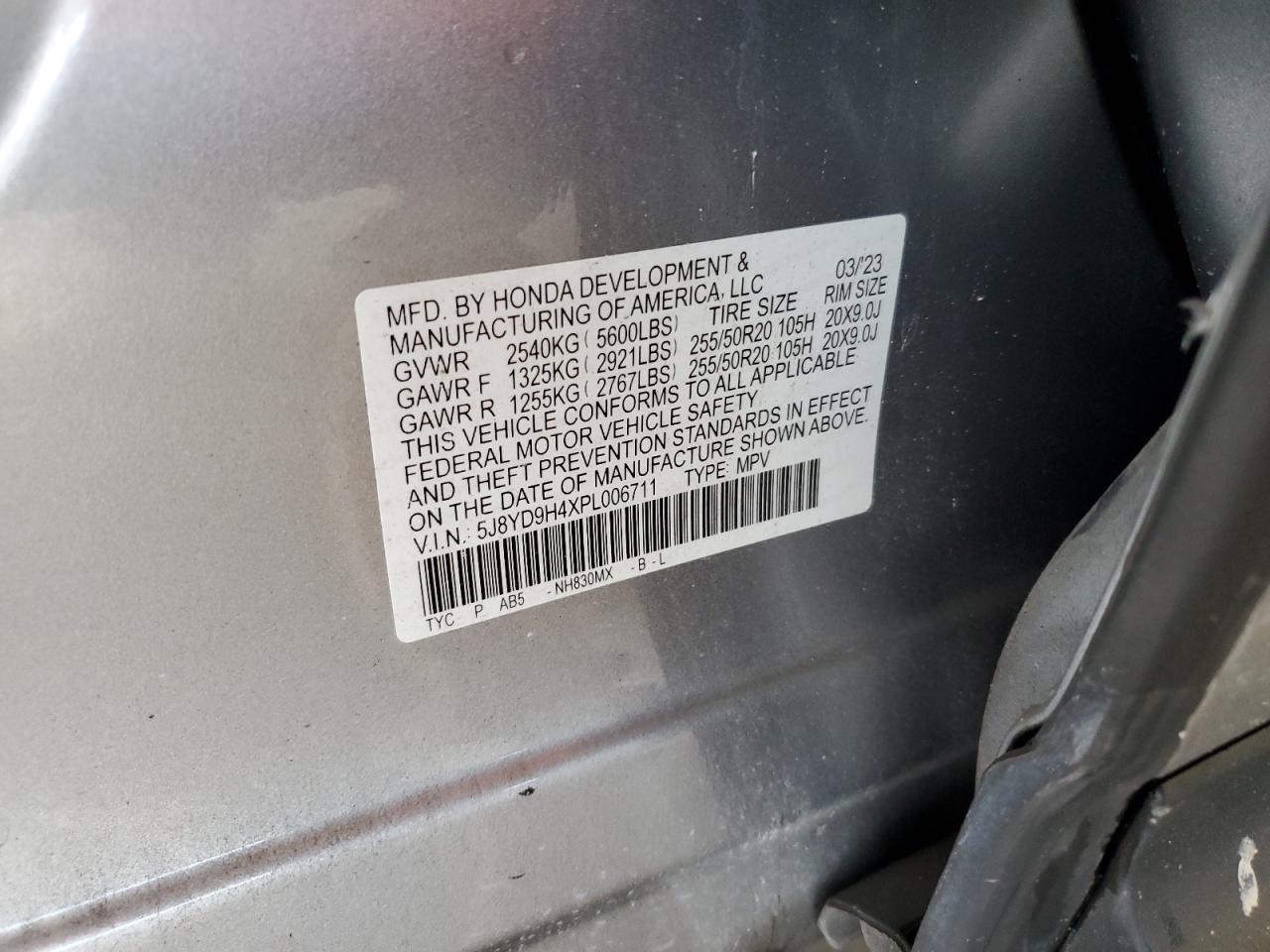 2023 Acura Mdx Technology VIN: 5J8YD9H4XPL006711 Lot: 80260695