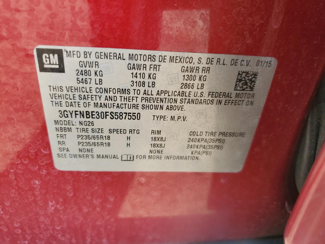 2015 Cadillac Srx Luxury Collection VIN: 3GYFNBE30FS587550 Lot: 81399935