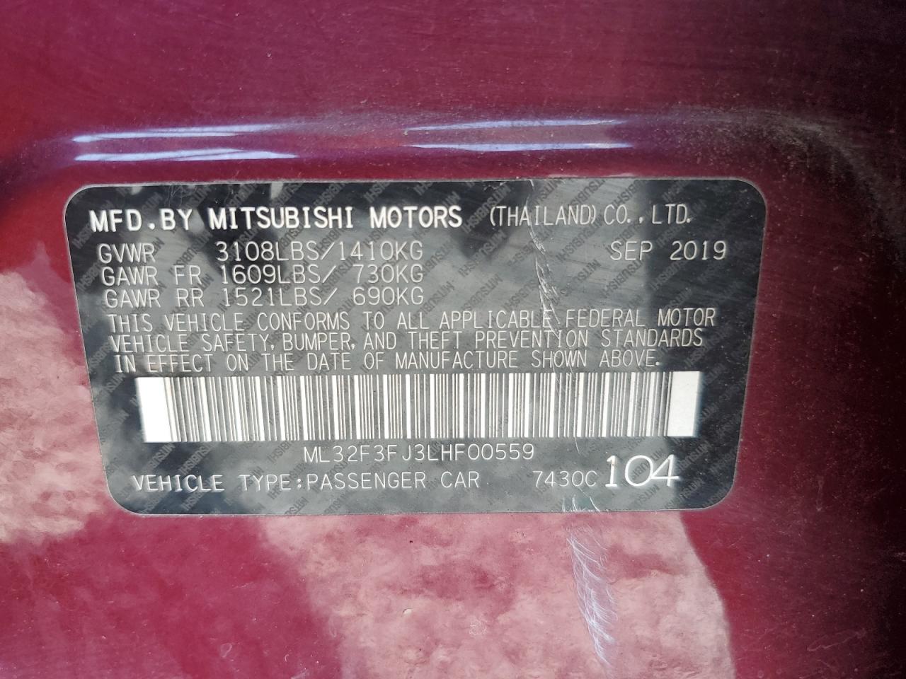 2020 Mitsubishi Mirage G4 Es VIN: ML32F3FJ3LHF00559 Lot: 80891235