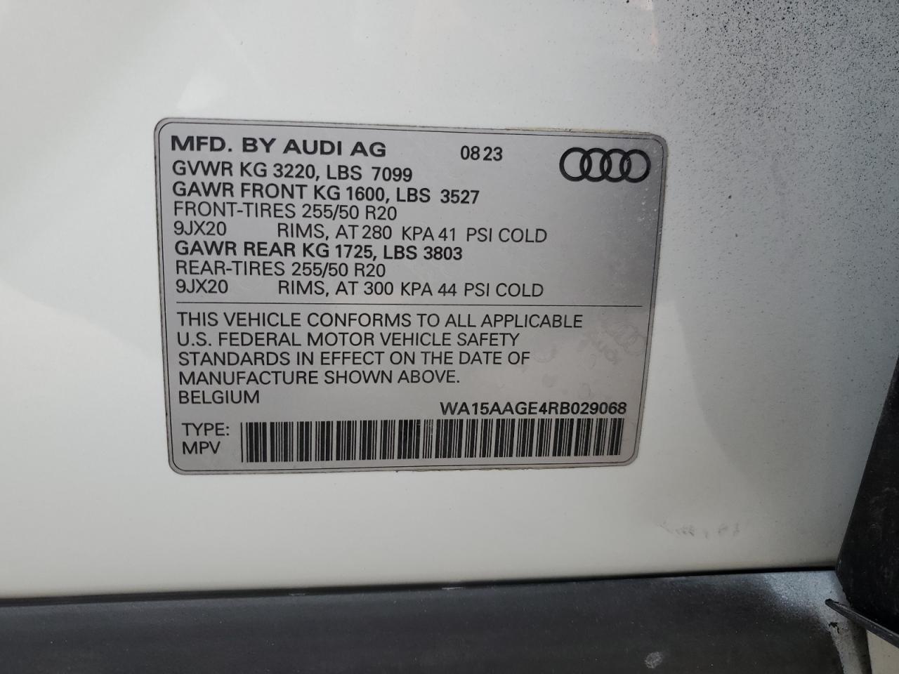 2024 Audi Q8 E-Tron Premium Plus VIN: WA15AAGE4RB029068 Lot: 80704755